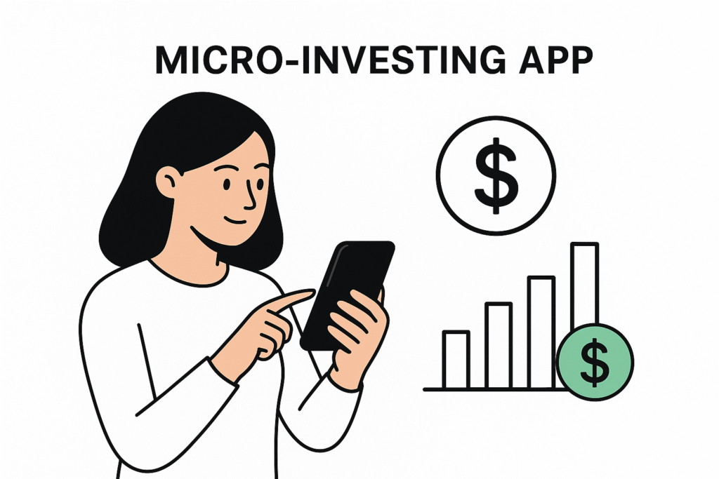Young woman using micro investing app on smartphone